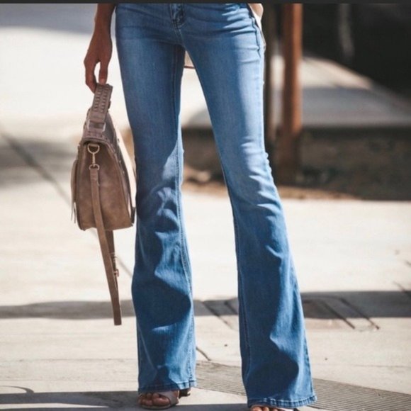 KanCan Flare Leg Jeans Midrise Wide Leg Denim Bell Bottoms - Picture 6 of 10